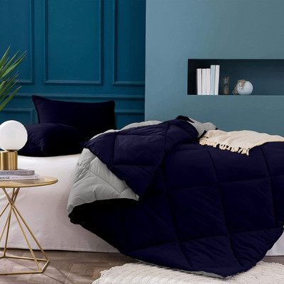 Indian Kingdom Solid Double AC Blanket for  AC Room(Microfiber, Navy Silver)