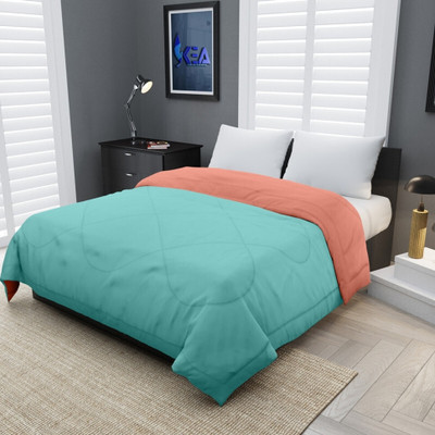 COZYEXPORTS Solid Double Quilt for  Heavy Winter(Poly Cotton, Sea Green & Peach)