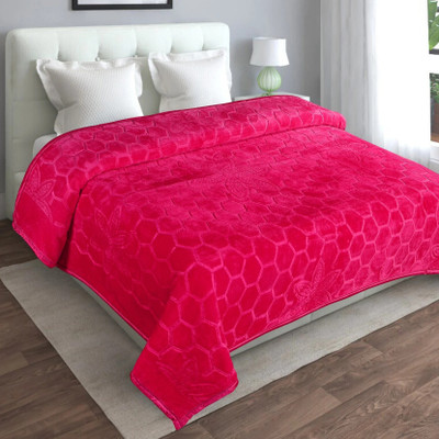 LA VERNE Self Design Double Mink Blanket for  Heavy Winter(Woollen Blend, B PINK)