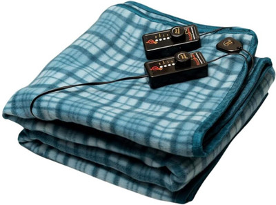 POWERBLANKET Checkered Double Electric Blanket for  Heavy Winter(Microfiber, Blue)