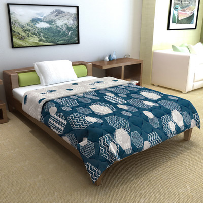 Divine Casa Geometric Single Comforter for  AC Room(Microfiber, Midnight Grey)
