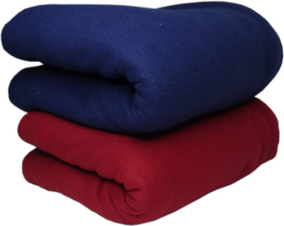 HOMIEE Solid Double Fleece Blanket for  Heavy Winter(Polyester, BLUE&RED)