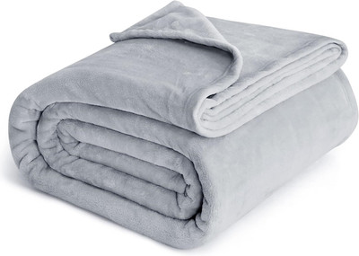 Cotton Bolls Textiles Solid Double Fleece Blanket for  AC Room(Microfiber, Grey)