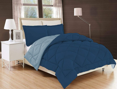NK Handlooms Solid Single Quilt for  Heavy Winter(Poly Cotton, Navy Blue & Sky Blue)