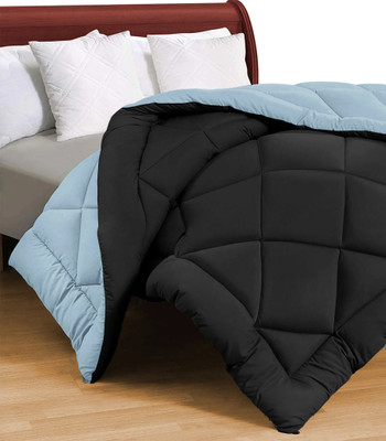 VAS COLLECTIONS Solid Double Comforter for  Mild Winter(Microfiber, Black & Aqua)