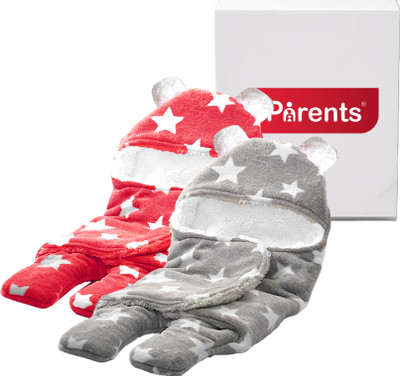 VParents Printed Single Swaddling Baby Blanket for  Mild Winter(Cotton, Gray andÂ Red)