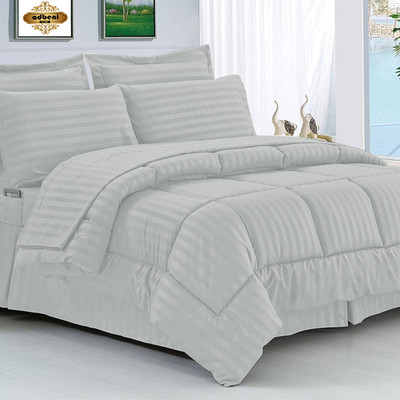 ADBENI HOME Striped Single Comforter for  Mild Winter(Poly Cotton, Steel Grey)
