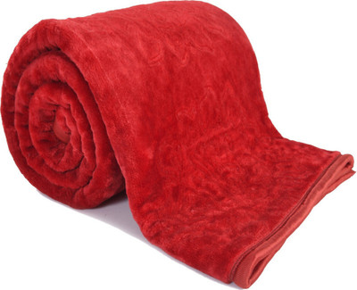 MFI Solid Single Mink Blanket for  AC Room(Microfiber, Red)