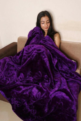 Swikon star Self Design Double Mink Blanket for  Mild Winter(Microfiber, Purple)