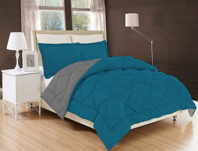 NK Handlooms Solid Single Quilt for  Heavy Winter(Poly Cotton, Patrol Blue & Grey)
