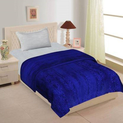 Swikon star Self Design Double Mink Blanket for  Mild Winter(Microfiber, Blue)