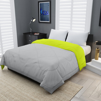 Comfowell Solid Single Quilt for  Heavy Winter(Poly Cotton, Parrot Green &Grey)