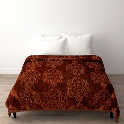 SPANGLE Self Design Double Mink Blanket for  Mild Winter(Microfiber, Brown)