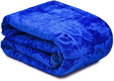 MFI Solid Double Mink Blanket for  AC Room(Microfiber, Blue)