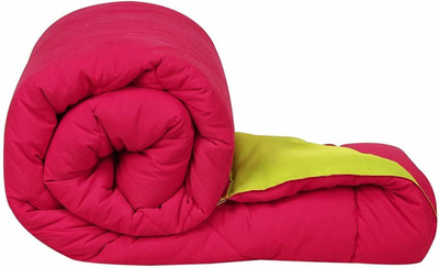 DORISTYLE Solid Double Comforter for  Heavy Winter(Poly Cotton, Pink & Parrot Green)