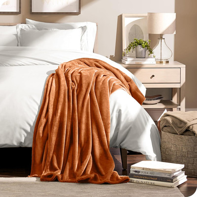 RAJ LAXMI INDUSTRIES Solid Double Fleece Blanket for  AC Room(Microfiber, Orange)