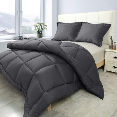 HANS Solid Single Comforter for  Heavy Winter(Poly Cotton, Grey)