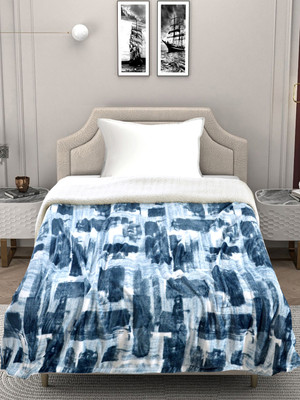 Fabinaliv Abstract Single Comforter for  Mild Winter(Woollen Blend, Blue)