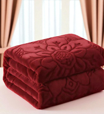 Changers Floral Double Mink Blanket for  Heavy Winter(Polyester, Maroon)
