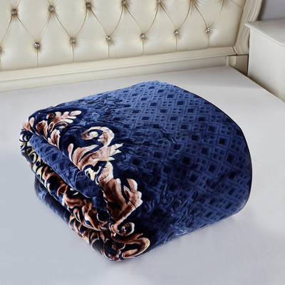 HOLYKRAFT Self Design Double Mink Blanket for  Heavy Winter(Polyester, Blue&Gray)