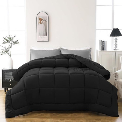 DPN Solid Double Comforter for  Heavy Winter(Poly Cotton, Black)