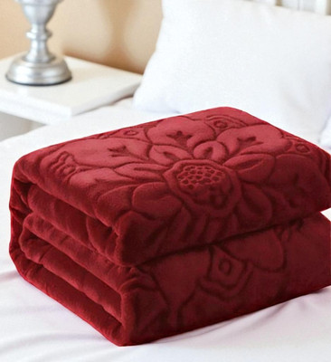 GKM Floral Double Mink Blanket for  Heavy Winter(Polyester, Maroon)