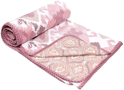 MFI Printed Single Dohar for  Mild Winter(Cotton, Pink & White)