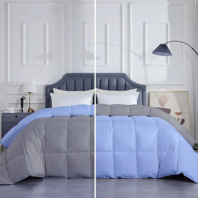 Razzai Solid Double Comforter for  Mild Winter(Microfiber, Medium Blue, Silver)