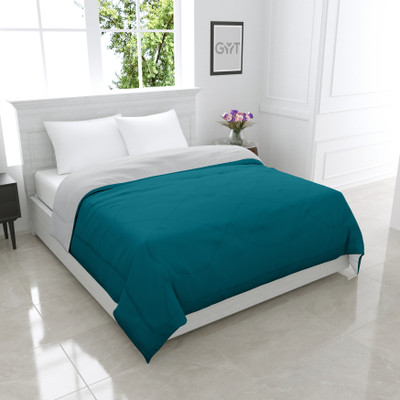 Texcasaa Solid Single Quilt for  Heavy Winter(Polyester, Petrol Blue & Grey)