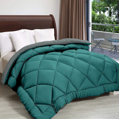 YUKU Checkered Double Comforter for  Heavy Winter(Poly Cotton, teal, Grey)