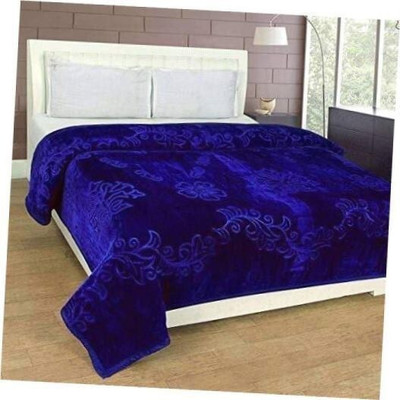 Changers Self Design Double Mink Blanket for  Heavy Winter(Microfiber, Blue)