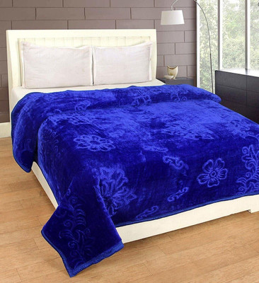Cozy Floral King, Double Mink Blanket for  Heavy Winter(Polyester, Blue)