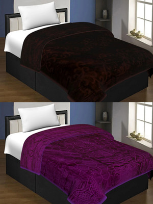 SPANGLE Self Design Single AC Blanket for  AC Room(Microfiber, Brown, Purple)