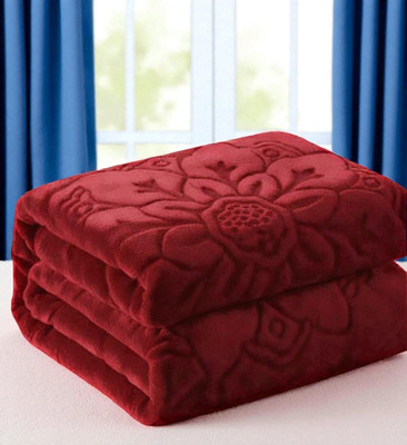 GKM Self Design Double Mink Blanket for  Mild Winter(Microfiber, Maroon)