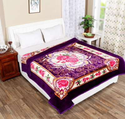 IWS Printed Double Mink Blanket for  Mild Winter(Woollen Blend, Lavender)
