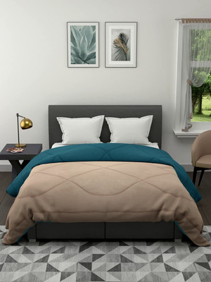 Relaxfeel Solid Double Comforter for  Heavy Winter(Poly Cotton, Patrol Blue & Beige)