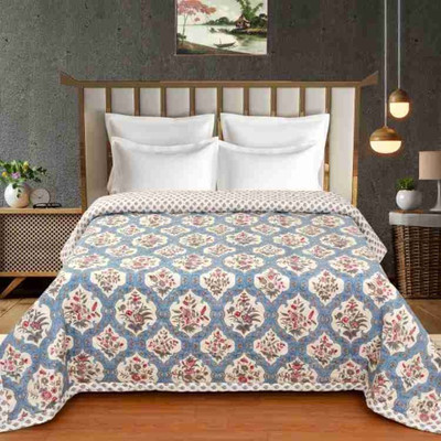COZYEXPORTS Floral Single Comforter for  Mild Winter(Poly Cotton, Sky White Jal)