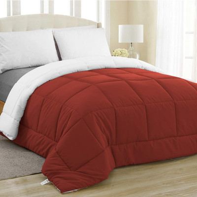 Linenovation Solid Double Comforter for  AC Room(Polyester, Red White)