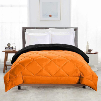 Sai Store Solid Single Comforter for  Heavy Winter(Poly Cotton, orange&black)