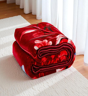 Changers Floral Double Mink Blanket for  Heavy Winter(Polyester, Red, White)