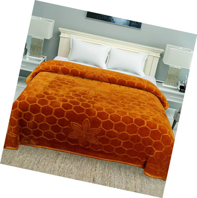 KIXTA Self Design Double Mink Blanket for  Heavy Winter(Microfiber, golden)