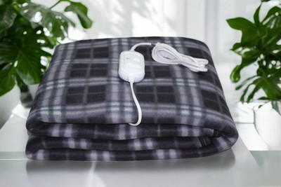 Comfort Ideas Checkered Single Electric Blanket for  Heavy Winter(Microfiber, Black)