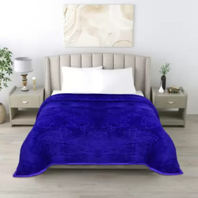 ACZO FEEL Floral Double Mink Blanket for  Heavy Winter(Microfiber, Blue)