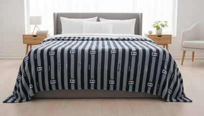 Majeedhandloom Floral King, Double AC Blanket for  AC Room(Woollen Blend, Grey with navy blue stripes)