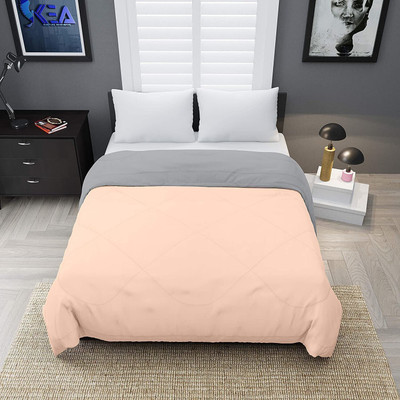 Relaxfeel Solid Single Comforter for  Heavy Winter(Poly Cotton, Peach & grey)