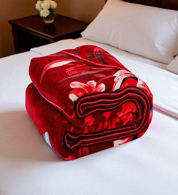 Changers Floral Single Mink Blanket for  Heavy Winter(Polyester, Red, White)