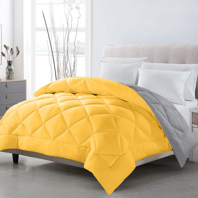 dharmaditya Geometric Single Comforter for  Mild Winter(Poly Cotton, YELLOW GREY)