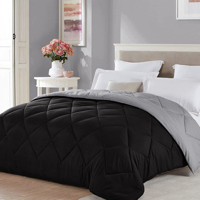 comofowell Solid King Comforter for  Heavy Winter(Poly Cotton, Black & Grey)
