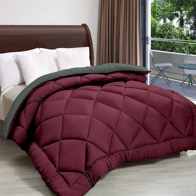 Comfowell Solid Double Comforter for  Heavy Winter(Microfiber, Maroon & Grey)