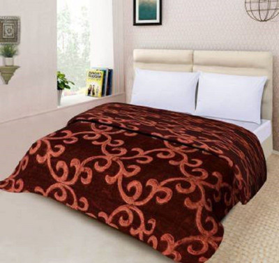 Swikon star Floral Double Mink Blanket for  Heavy Winter(Microfiber, Brown)